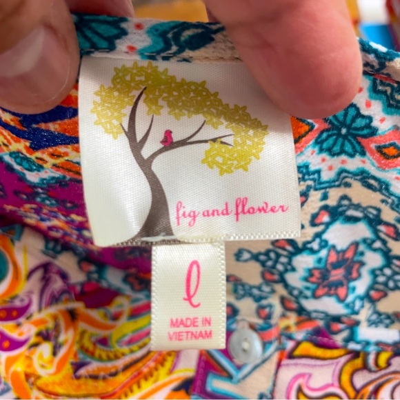 Anthropologie Fig And Flower Multicolor Paisley Print Shirt Dress L - Picture 6 of 10